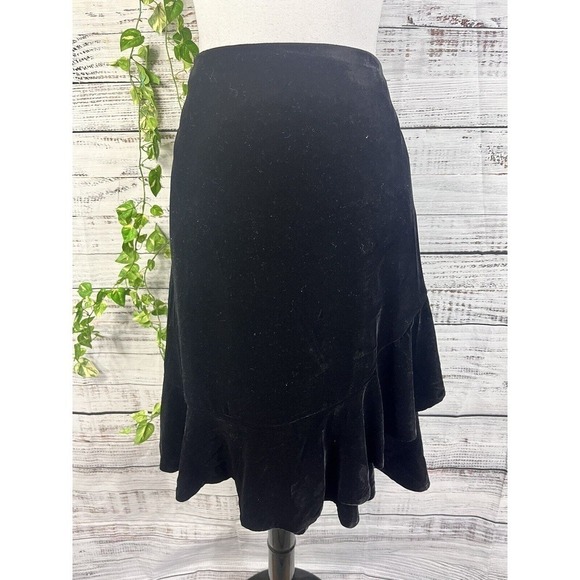 RSVP Talbots Skirt Plus 14W Black Velveteen Knee A Line Ruffle Modest Wedding - Picture 2 of 15